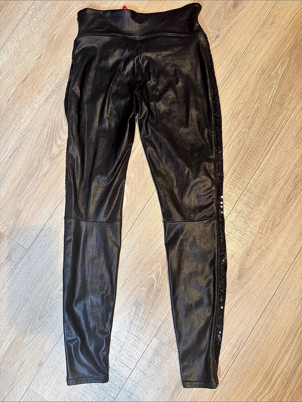SPANX Sequin Faux Leather Leggings Black Medium Like New